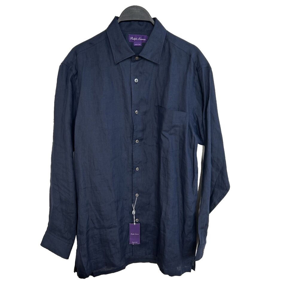 Ralph Lauren Purple Label Blue L/Sleeve Linen Shirt Men's Sz M Luxury Italy NEW